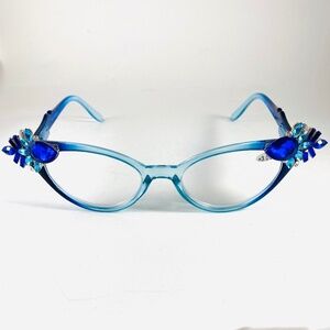 Vintage Vixen Turquoise Ombre frames Blue rhinestones +3.00 reading glasses